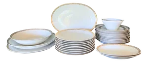 Porcelain Dinner Set with Pure Gold Details, 1957, Set of 26