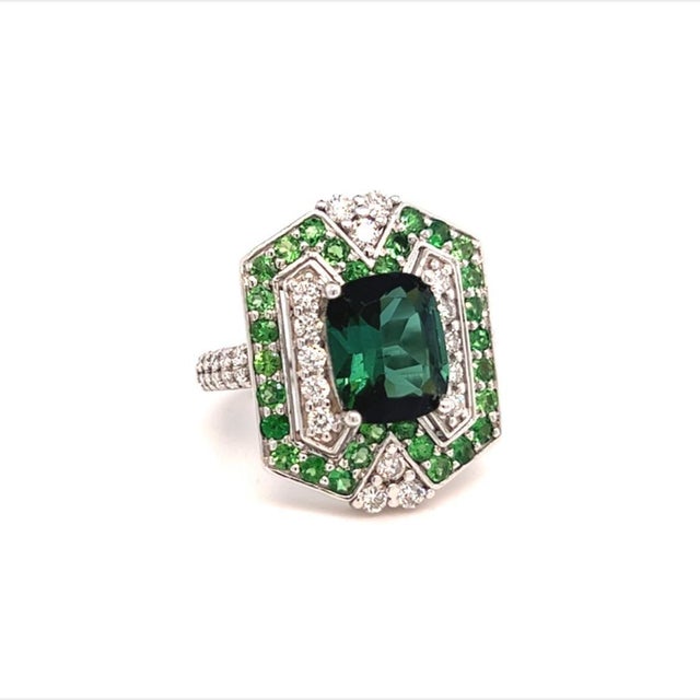 Tourmaline Tsavorite Diamond Ring 14k Gold 5.55 TCW GIA Certified For Sale - Image 4 of 12