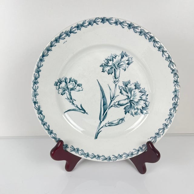 Antique Dessert Plates with Carnation Pattern from KG Lunéville, 1890s, Set of 6 For Sale - Image 6 of 14