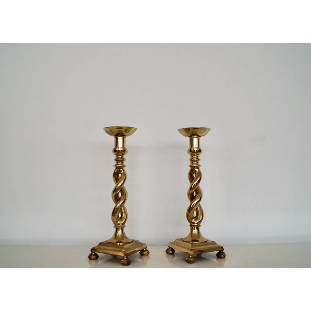 1960s Vintage Hollywood Regency Solid Brass Spiral Candle Holders - a Pair For Sale - Image 5 of 12