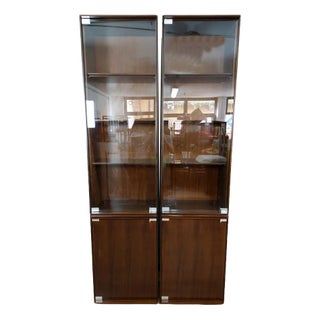 Cambridge Column Bookcase Cabinet with Glass by Marco Zanuso for Arflex, Italy, 1960s, Set of 2 For Sale