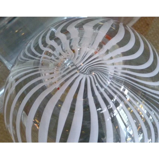 Vintage Swedish Glass Optical Small Bowl With White Stripes For Sale - Image 4 of 5