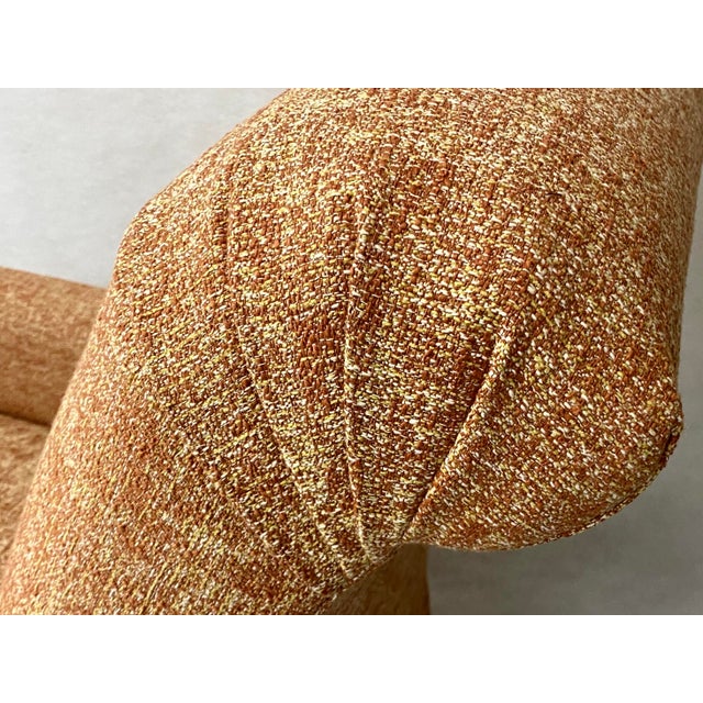 Rolled Arm Chair in Glowing-Ember Fabric, With French Antique Nail Heads and a Long Skirt For Sale - Image 4 of 7