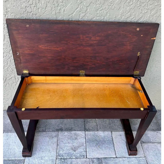 Farmhouse Vintage Early-Mid 20th Century Mahogany Piano Bench With Storage For Sale - Image 3 of 12
