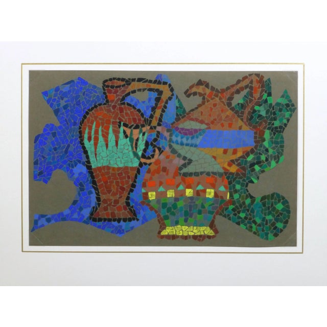 Multicolored Vintage French Painting - Ceramic Pitchers in Mosaic Style For Sale - Image 4 of 5