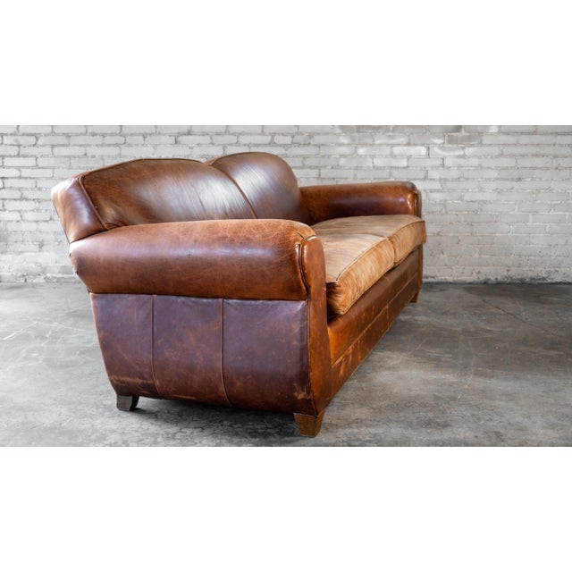 Restoration Hardware Art Deco 'Mustache' Leather Sofa For Sale - Image 9 of 17