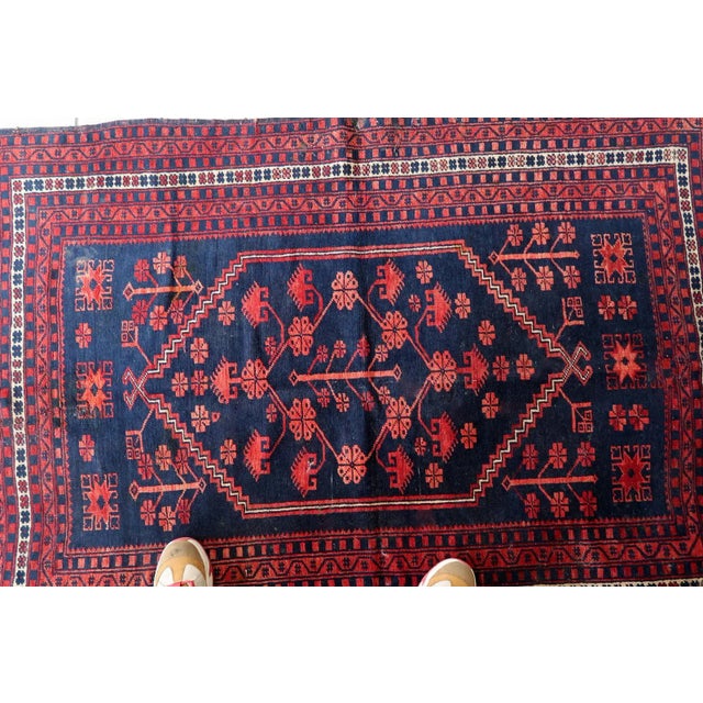 Navy Blue 1940s Handmade Vintage Caucasian Karabagh Rug 3.9' X 5.8' For Sale - Image 8 of 10