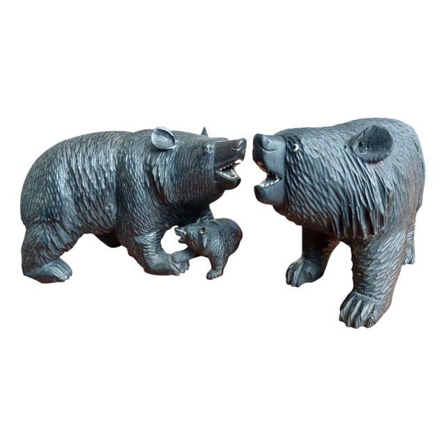 French Black Forest Carved Bear Figures, 1940s, Set of 2 For Sale