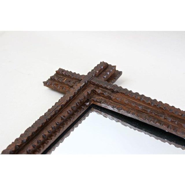 Tramp Art Rustic Wall Mirror in Hand Carved Basswood, Austria, 1860 For Sale - Image 14 of 16