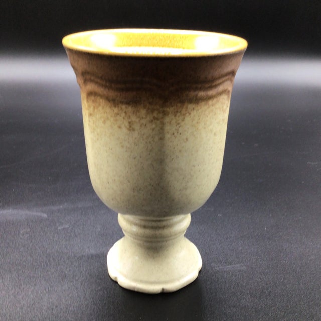 Durable stoneware Mikasa goblets for hot or cold liquid. Glazed in the Mikasa whole wheat pattern.