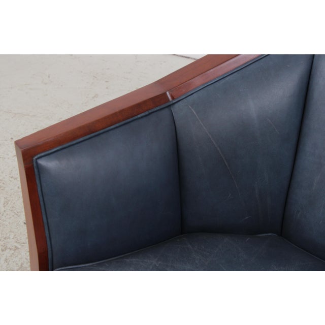 Stickley Cherry Blue Leather Club Chair For Sale - Image 9 of 16