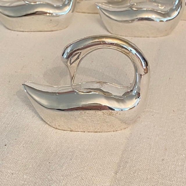 Silver Plated Swan Candy Dish and 8 Swan Napkin Rings- Set of 9 For Sale - Image 11 of 12