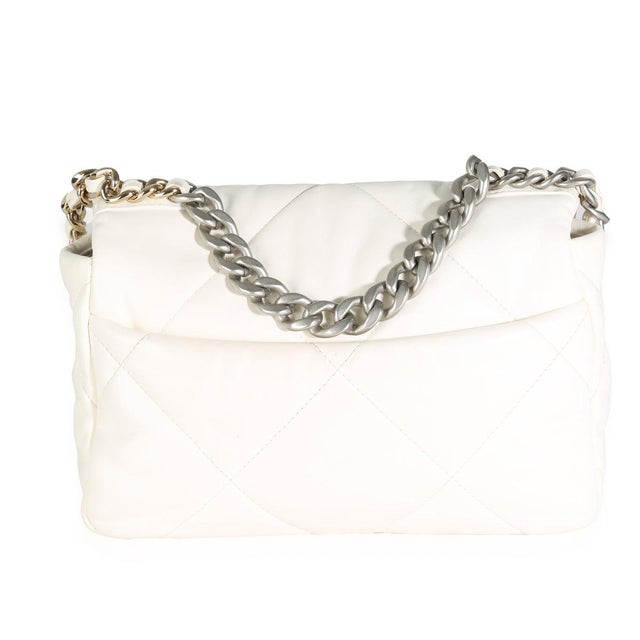 Chanel White Quilted Lambskin Small Chanel 19 Flap Bag For Sale - Image 4 of 8