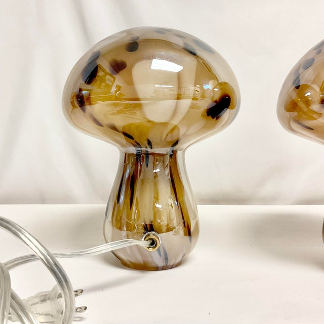 Vintage Italian Boho Chic Murano Hand Blown Vetri Mushroom Lamps - A Pair For Sale - Image 11 of 15