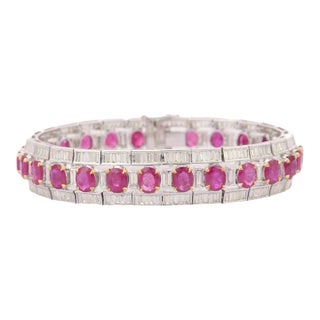 18kt Solid White Gold 8.5 Ctw Diamond and 21 Ctw Intense Red Ruby Tennis Bracelet For Sale