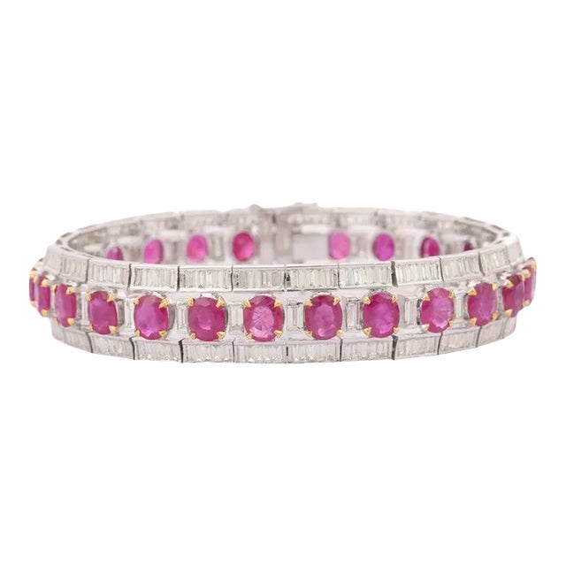 18kt Solid White Gold 8.5 Ctw Diamond and 21 Ctw Intense Red Ruby Tennis Bracelet For Sale
