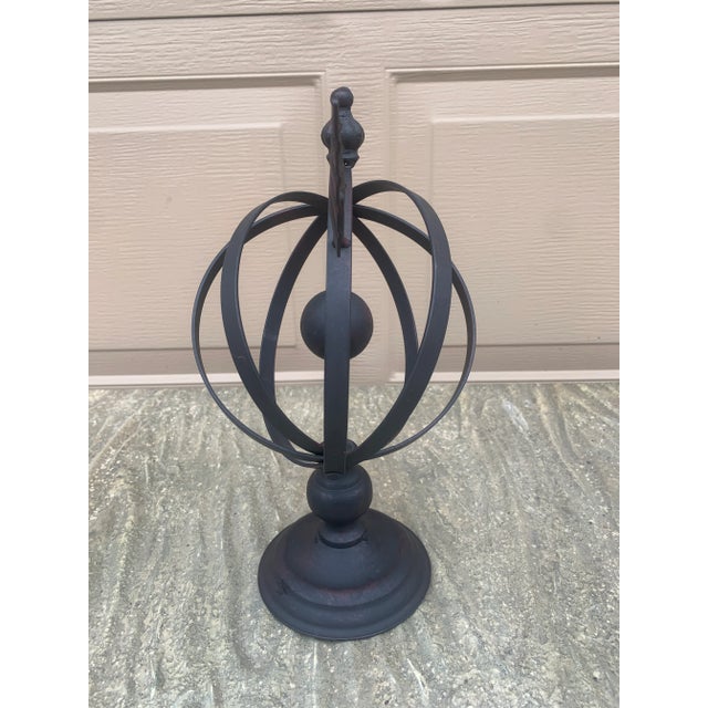 Black Iron Armillary Globe Sculpture – Traditional Landscape & Garden Decor For Sale - Image 10 of 10