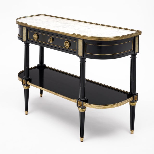 1900 - 1909 French Louis XVI Style Ebonized, Brass and Marble Console Table For Sale - Image 5 of 9