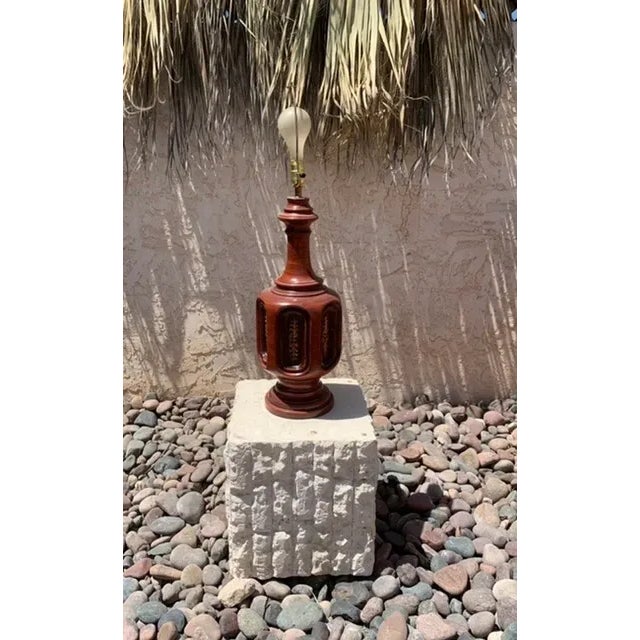 Mid-Century Modern 1960s Mid Century Mahogany Wood Table Lamp For Sale - Image 3 of 3