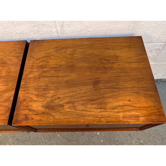 Mid-Century Walnut and Brass Night Stands by Furnette Furniture Company For Sale - Image 12 of 17