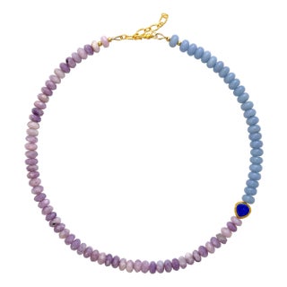 Kunzite Angelite Lapis Half Moon Necklace -by Bombyx House For Sale