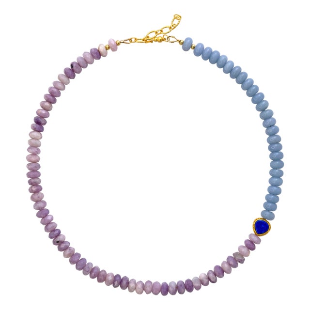 Kunzite Angelite Lapis Half Moon Necklace -by Bombyx House For Sale
