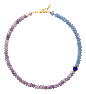 Kunzite Angelite Lapis Half Moon Necklace -by Bombyx House