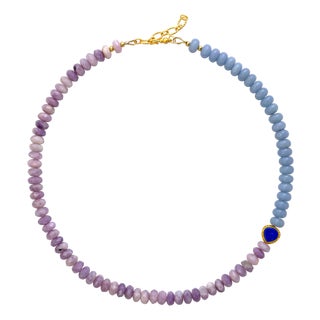 Kunzite Aquamarine Lapis Half Moon Necklace -by Bombyx House For Sale