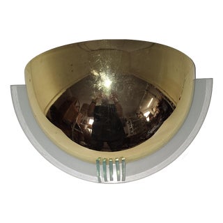 Vintage Wall Lamp with Curved Brass Reflector Shade on Glass Base by Honsel, 1991 For Sale