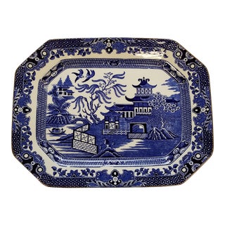 Antique English Burleigh Ware Blue Willow Platter For Sale
