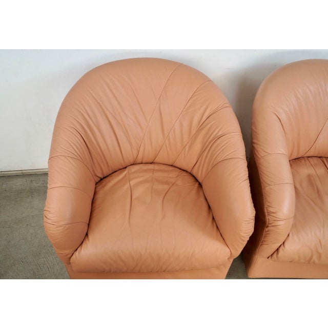 1980’s Art Deco Leather Swivel Lounge Chairs - A Pair For Sale - Image 9 of 12