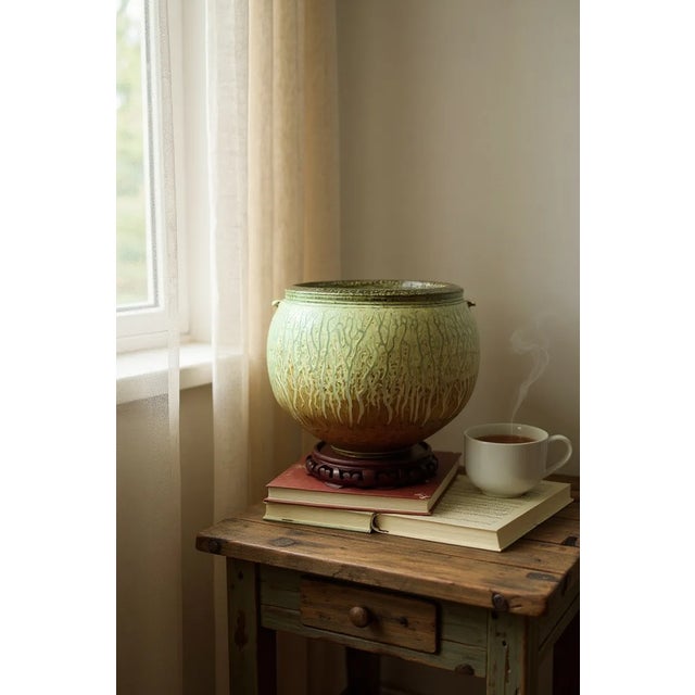 Contemporary 1990s Richard Aerni Ash Glazed Studio Pottery Bowl W Stand-Signed-Art-Ceramic-Display For Sale - Image 3 of 12