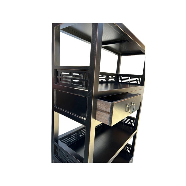 Black Oriental Black Fretwork Accent Bookcase Display Cabinet Etagere For Sale - Image 8 of 9