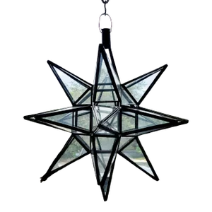 Large 21st Century Handmade Clear Glass Moroccan Star Lantern / Moravian Star