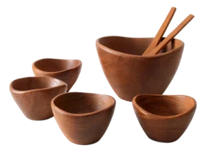Mid 20th Century Teak Salad Bowl Set With Serving Utensils - 7 pcs
