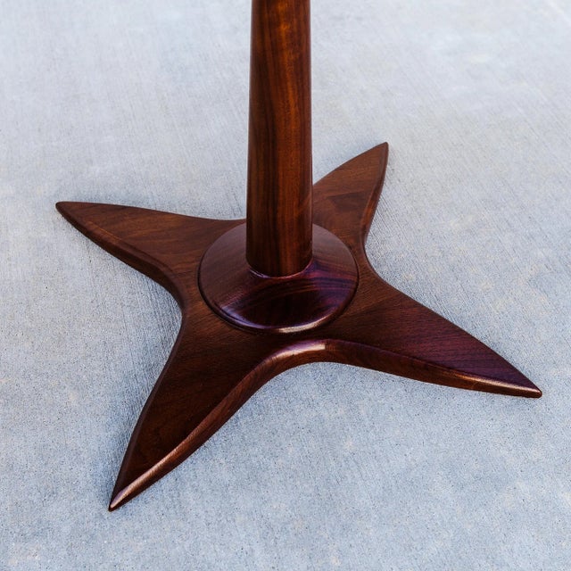 Brown 1960s Pair of Restored Mid Century Modern Solid Walnut Side Tables on Sculpted Base For Sale - Image 8 of 12