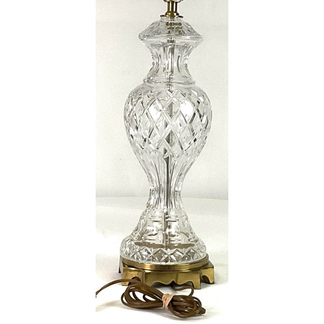 Exceptional, rare, large Waterford table lamp-with a diamond quilted pattern set on a footed cast brass lamp...