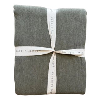 Portuguese Felted Cotton King Blanket in Olive Green, Cashmere Soft NWT For Sale
