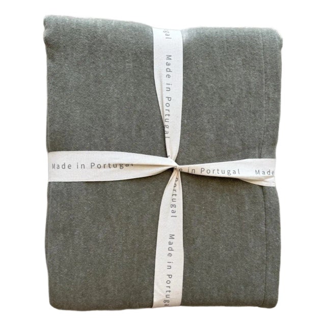 Portuguese Felted Cotton King Blanket in Olive Green, Cashmere Soft NWT For Sale