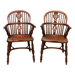 Windsor Farmhouse Armchairs with Pierced Splat Backs, Set of 2 For Sale