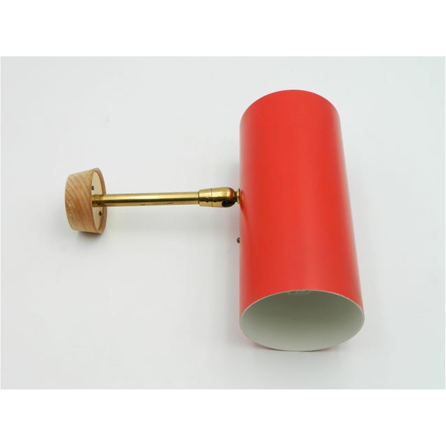 Cylinder Wall Lamp with Red Shade and Chrome Arm by J.T. Kalmar, 1960s For Sale - Image 9 of 11