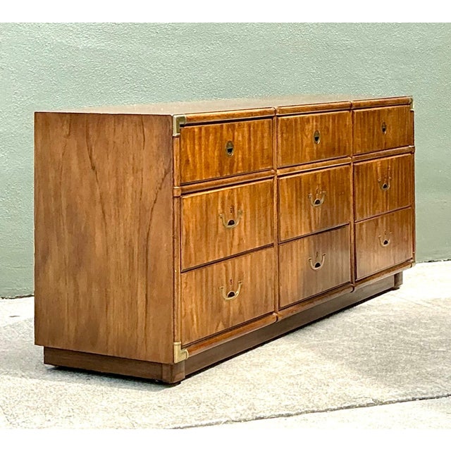Brown Vintage Drexel Wood and Brass Campaign Dresser For Sale - Image 8 of 13