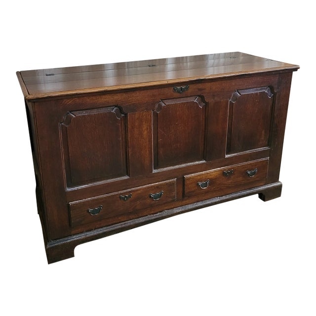 18th Century Shaped Paneled Oak Mule Chest With 2 Drawers For Sale