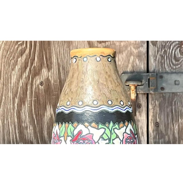 Vintage Charles Catteau for Boch Freres Keramis Hand Painted Vase For Sale - Image 11 of 12