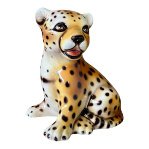 Vintage Italian Capodimonte Ceramic Baby Cheetah Cub Sculpture Figurine