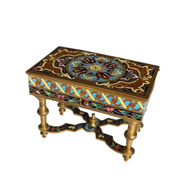 Antique French Cloisonne Enamel Trinket Box With Key For Sale In Aspen - Image 6 of 10