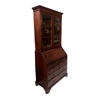 Antique 19th C English Country Mahogany Secretary Bookcase For Sale
