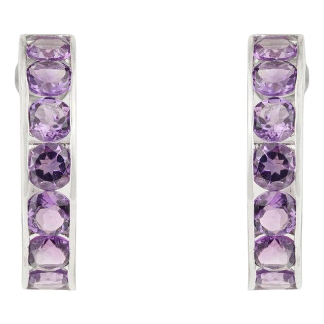 Timeless Amethyst Solid Silver Earrings for Everyday Wear, A Pair For Sale