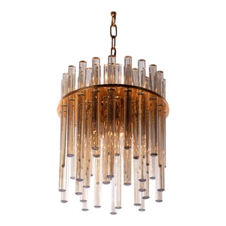 1960 Germany Palwa Chandelier Amber Murano Glass Rods & Gilt Brass For Sale