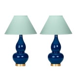 Image of Casa Cosima Double Gourd Table Lamp, Prussian Blue/Palladian Blue Shade - a Pair For Sale